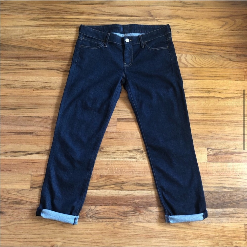 Never worn KORAL low rise straight cropped cigarette jeans dark blue size 28